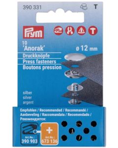Set 10 bottoni a pressione "Anorak" 12 mm argento - Prym