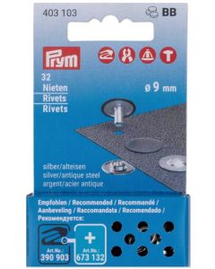 Set 32 rivetti da 9 mm argento/ferro antico - Prym