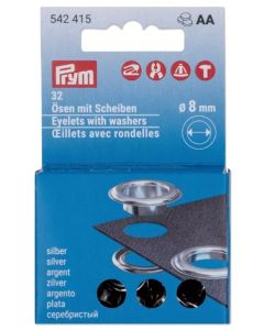 Set 32 occhielli con rondelle da 8 mm argento - Prym