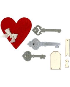 Fustella Sizzix Thinlits "Cuore, chiavi ed etichette" - 659059