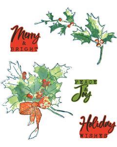 Fustella Sizzix Framelits "Agrifoglio disegnato a matita" con timbri - 666710