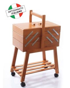 Cestino portalavoro a 3 piani con carrello - legno scuro (noce)