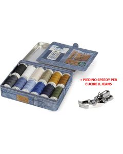Set filati e accessori per cucire Jeans "Denim Box" Gutermann + Piedino Speedy "4x4"