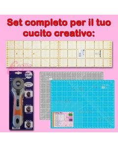 Set accessori per cucito creativo con Tappeto taglio 45 x 60 cm, Taglierina rotativa e Squadra 15 x 60 cm