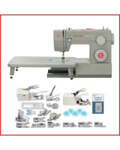 Macchina per cucire meccanica Singer Heavy Duty 4432 con piedino tagliacuci + Set 15 piedini e piano prolunga